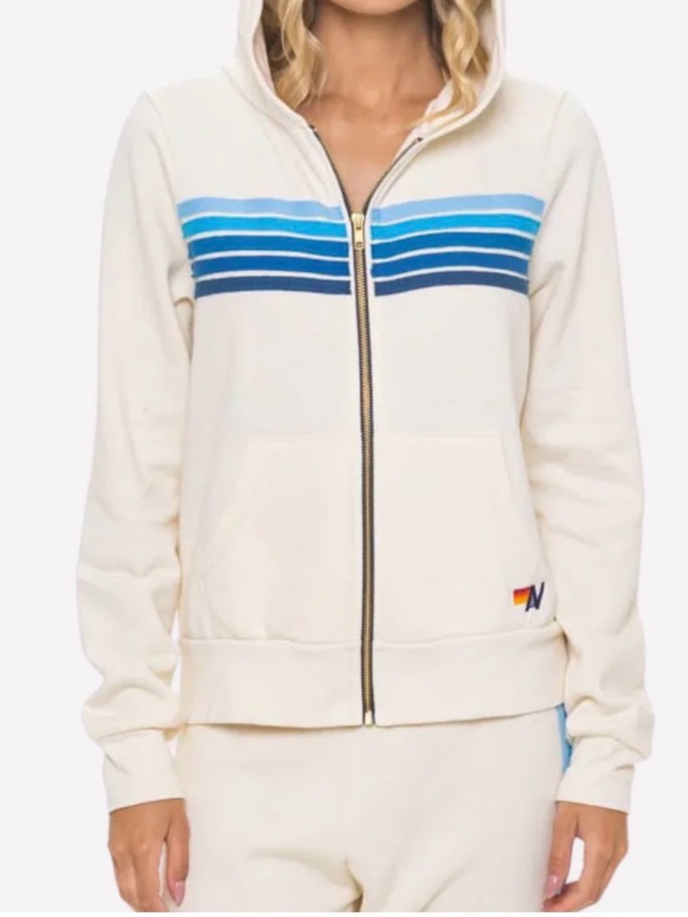 Aviator Nation Cream Zip Hoodie with Blue Stripe Pack